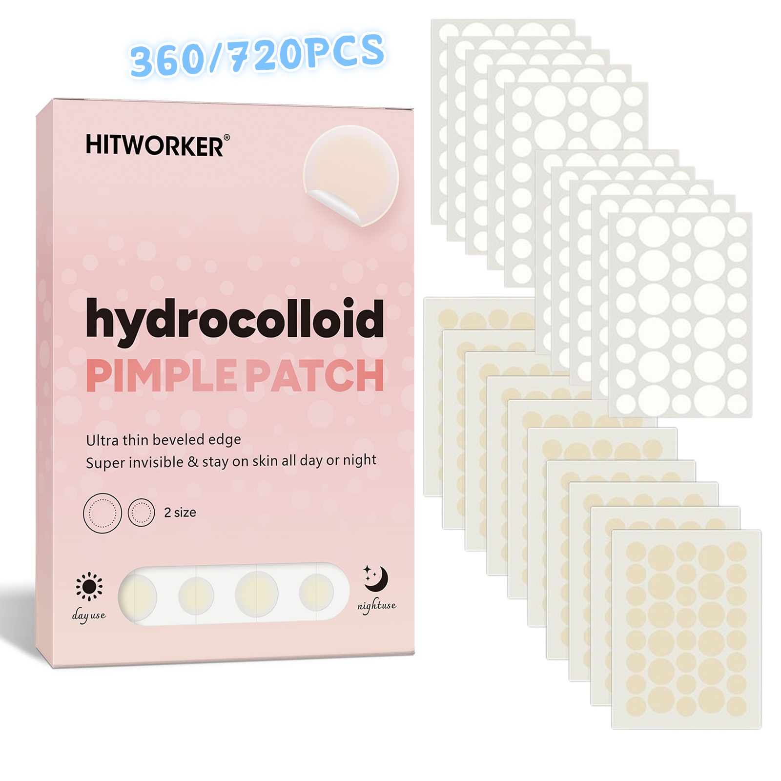 Skincare Oil Control - 360/720Pcs Hydrocolloid Blemish Patches Transparent Round